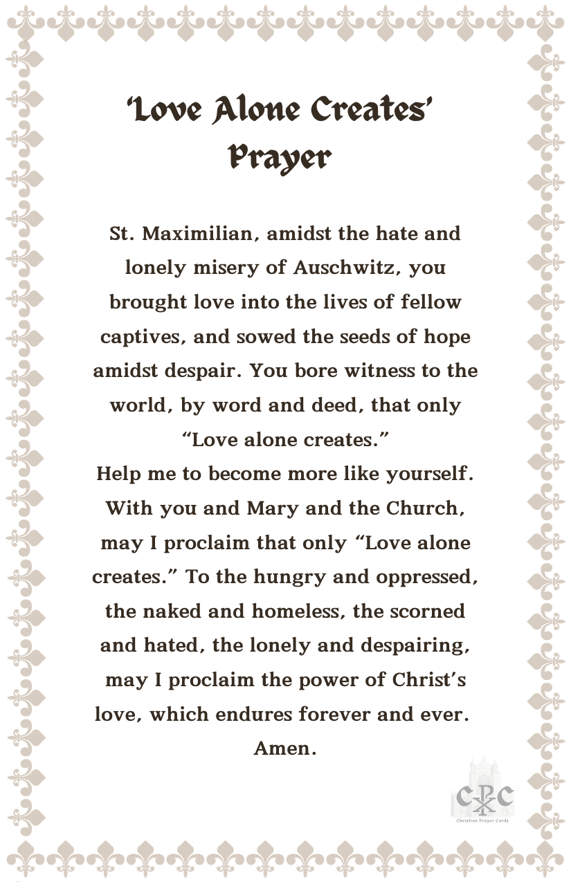 St. Maximilian Kolbe Prayer Card (set of 12)