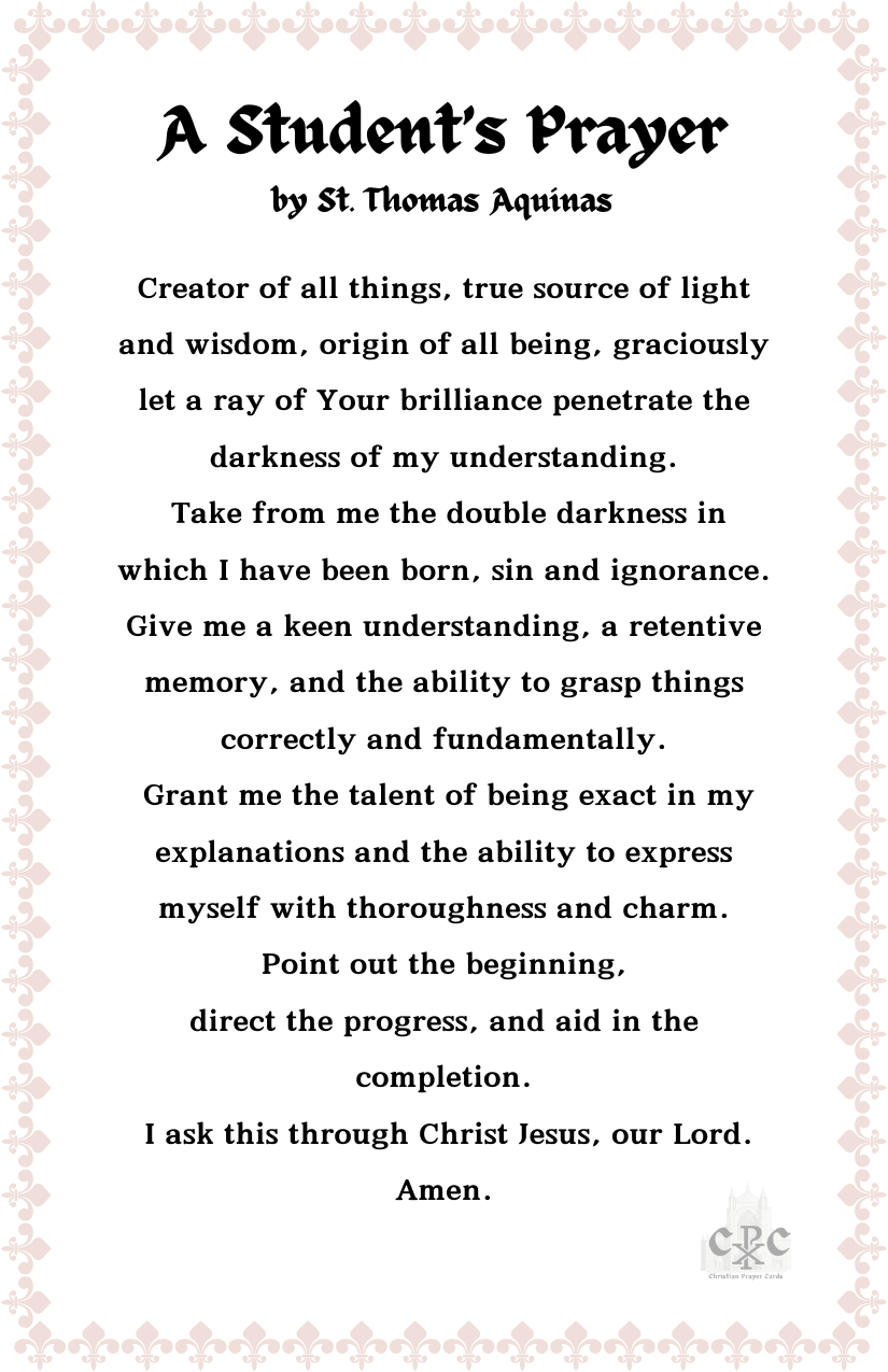 St Thomas Aquinas Prayer Card V2 (set of 12)